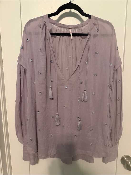 Free People Tops - Free People 100% Cotton Lavender Silver Embellished Boho Tassel Tunic Size L